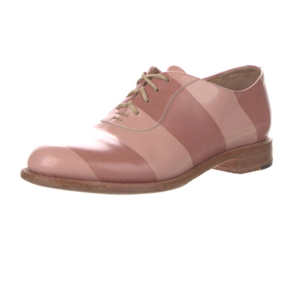 The Office of Angela Scott Pink Striped Patent Oxford Shoes | Feminine Designer